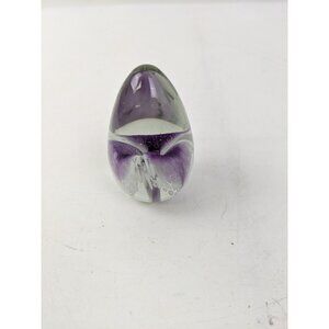 GES Glass Eye Studio 1992 Purple Floral Lily Egg Shaped Paperweight 2.75" Signed